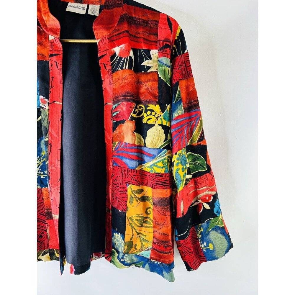 Vintage 90s Silk Rainbow Patchwork Jacket Blazer … - image 2
